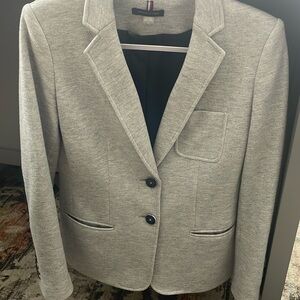 Tommy Hilfiger Blazer gray with navy elbow patches, fully lined.